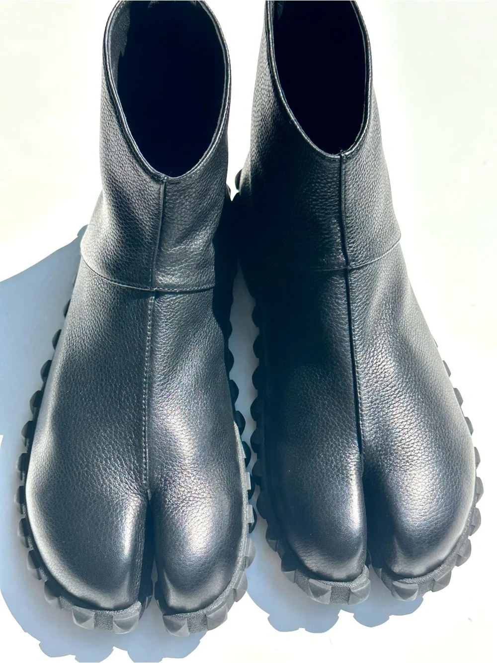 New SOU SOU Tabi Split Toe Rear-zip Half-length Leather Shoes Boots / Black, 25